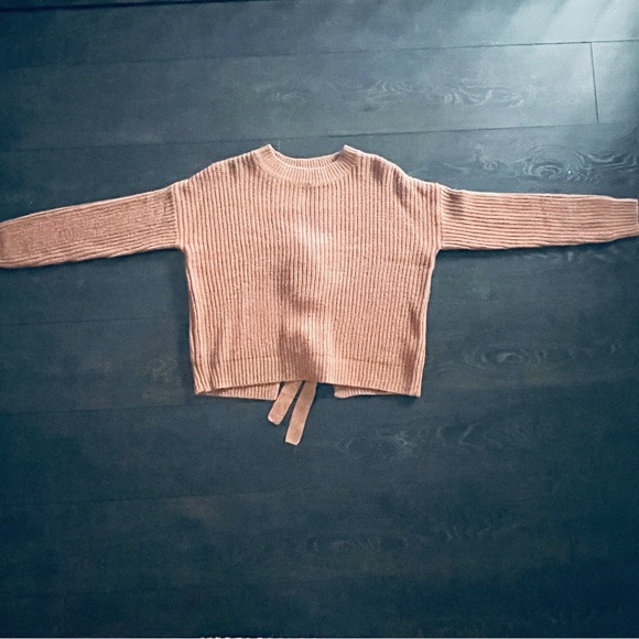 MISSGUIDED Backless Tie-Up Bow Dusty Rose Ling Sleeve Sweater - Picture 2 of 14